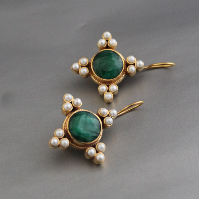 Valenzora | Pearl Vintage Drop Earrings Gold Plated