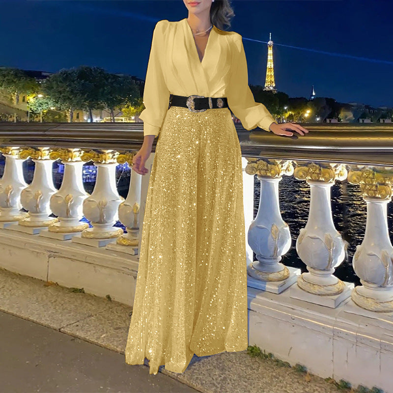 Valenzora | Elegant cut - Wide-legged sequined jumpsuit