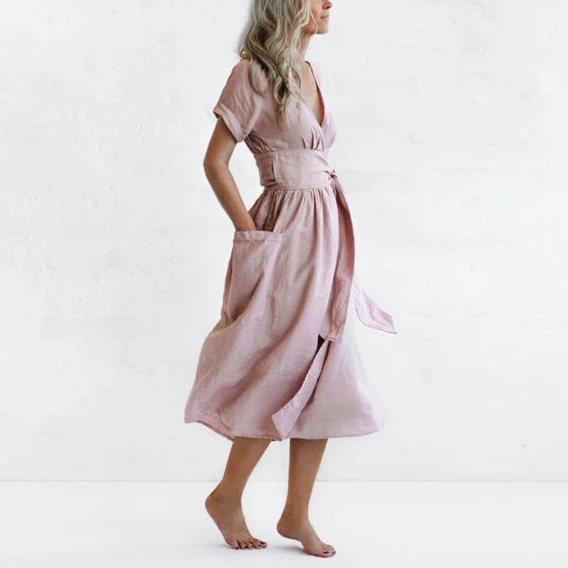 Valenzora | Plain cotton-linen pinafore dress