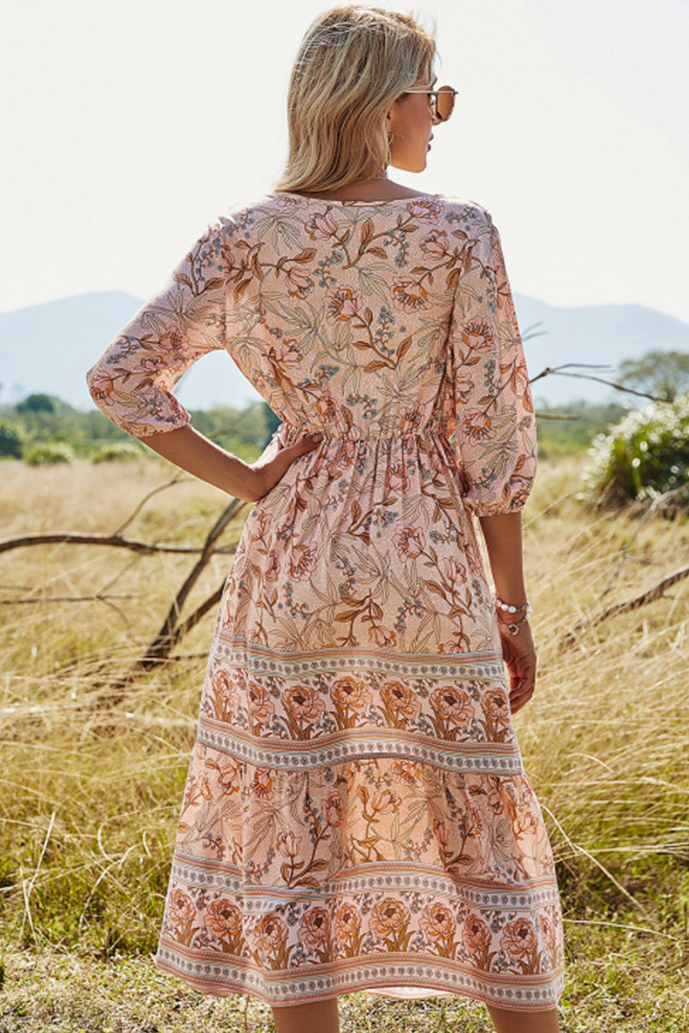 Valenzora | High-waisted V-neck Boho beach dress
