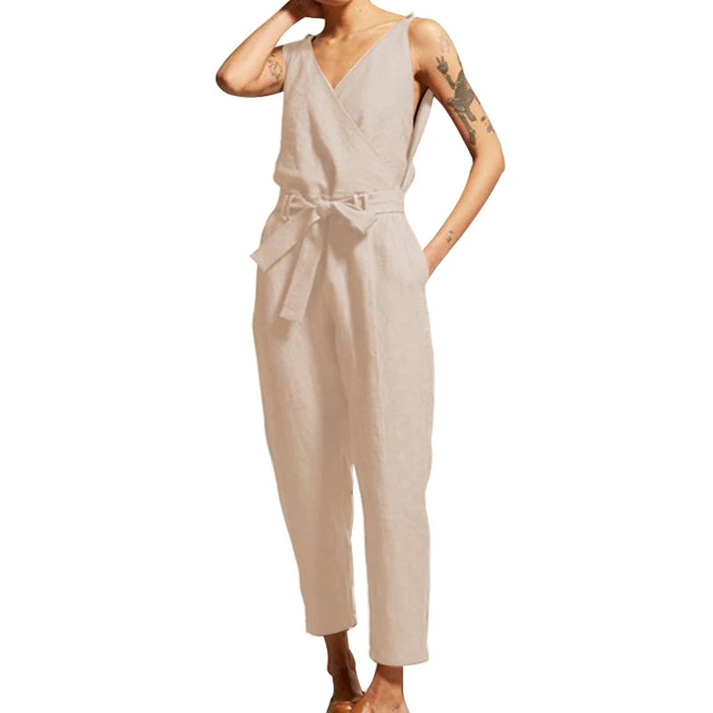 Valenzora | Cotton-linen tank top jumpsuit
