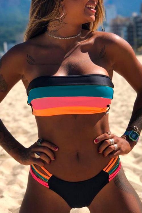 Valenzora | Rosiedress Rainbow Striped Tube Top Bandeau Bikini Set
