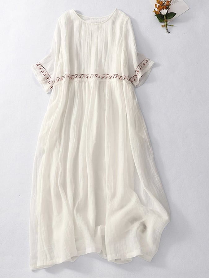Valenzora | Women's Embroidered Cotton Linen Dress