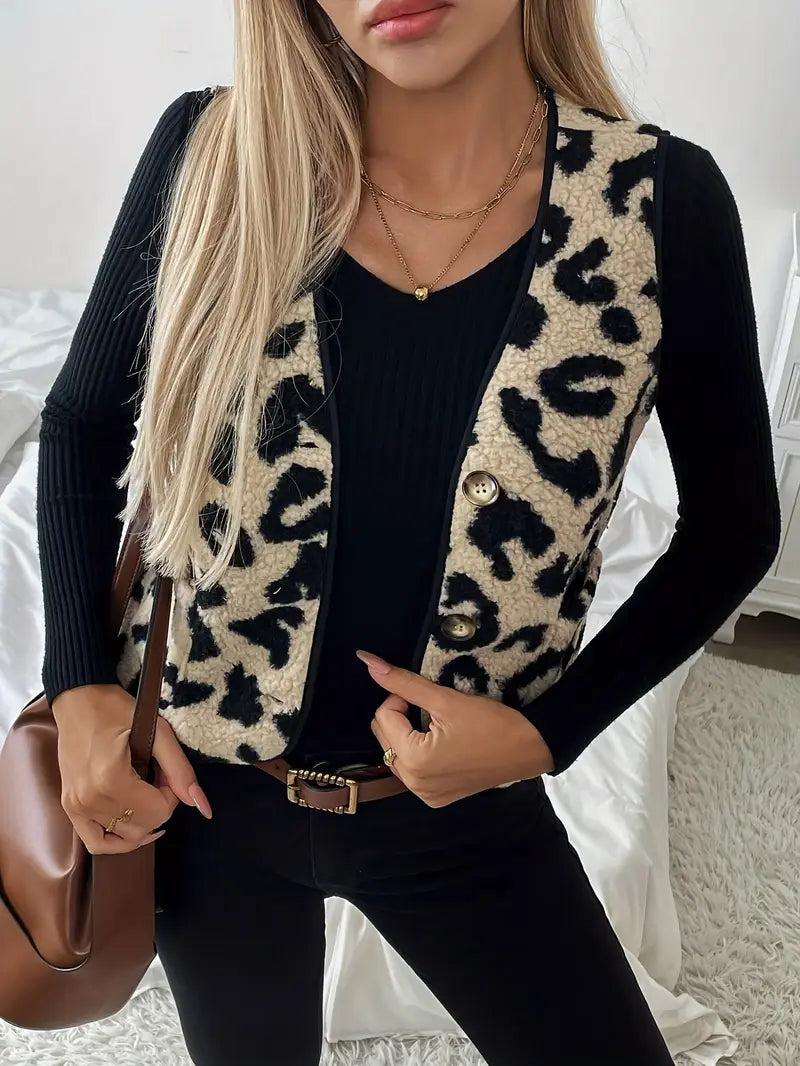 Valenzora | Ärmellose Kunstfellweste mit Leopardenmuster für Damen