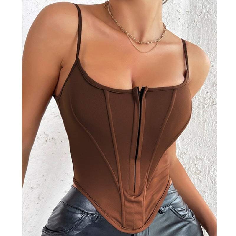 Valenzora | Single-breasted sling crop corset tank summer fashion slim spaghetti strap top for women's clothing