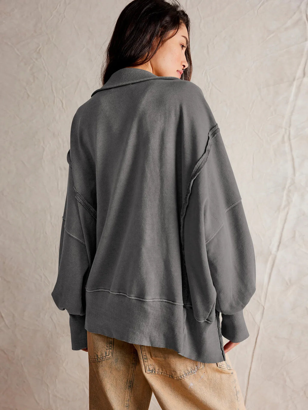 Valenzora - Lässiges Sweatshirt mit Knöpfen und Laternenärmeln