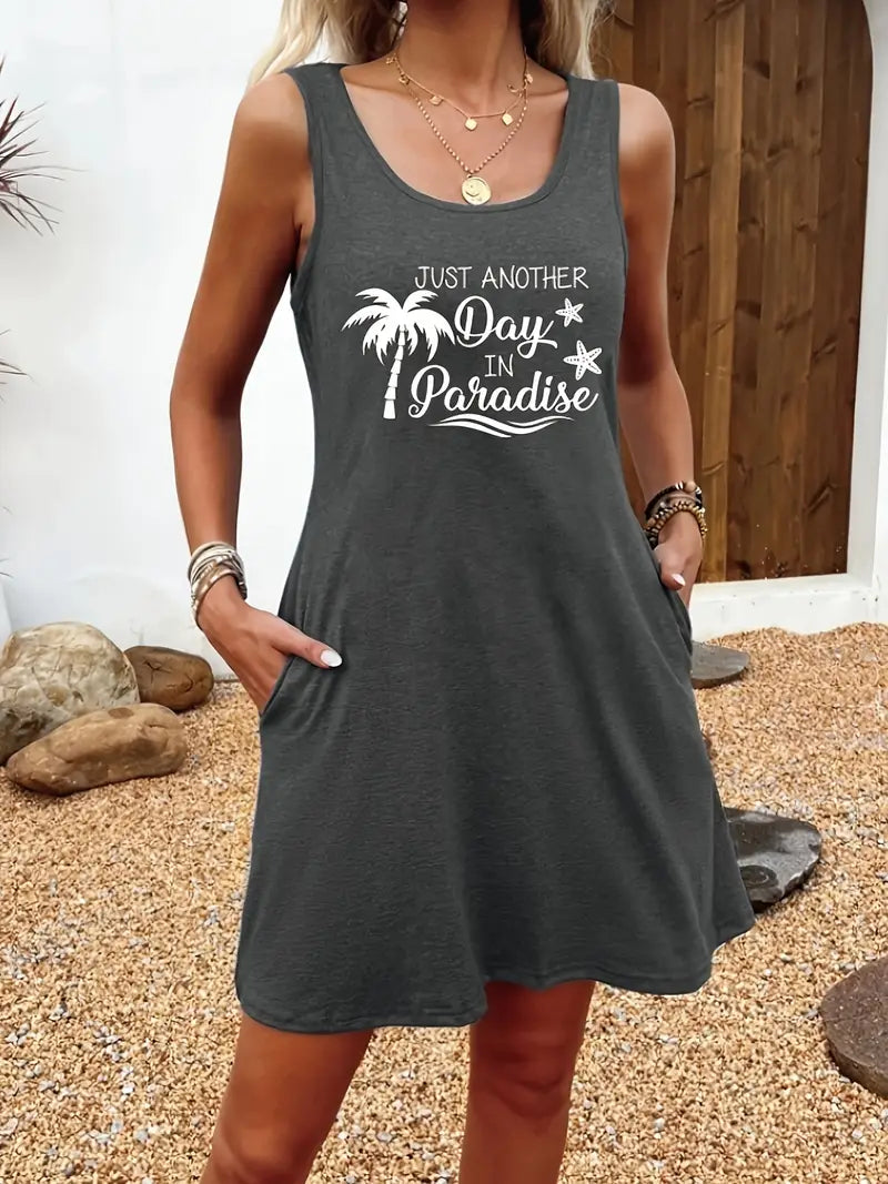 Valenzora | Sleeveless summer dress with print and round neckline, casual women's dress