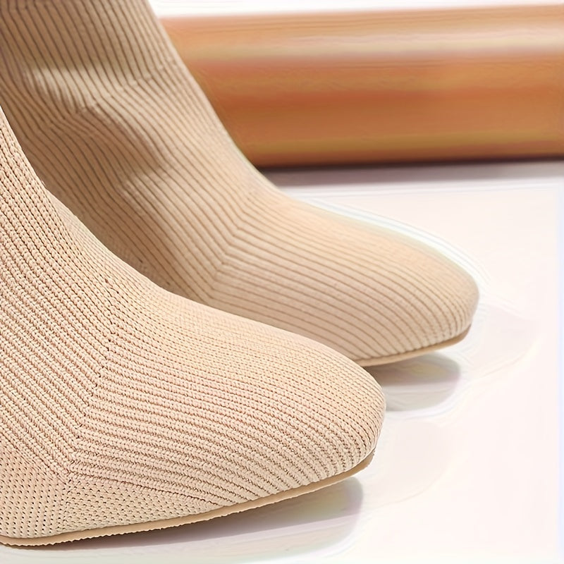 Valenzora | Gestrickte Stiefel mit mittelhohem Schaft und Blockabsatz