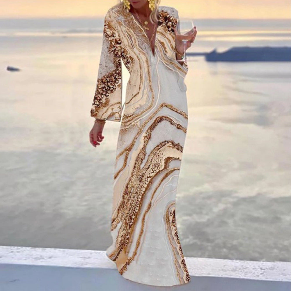 Valenzora | V-neck chiffon sleeves fitted beach skirt