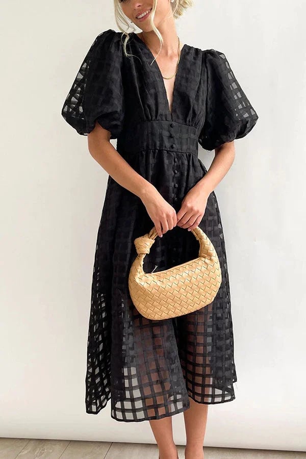Valenzora | Midi dress with puff sleeves