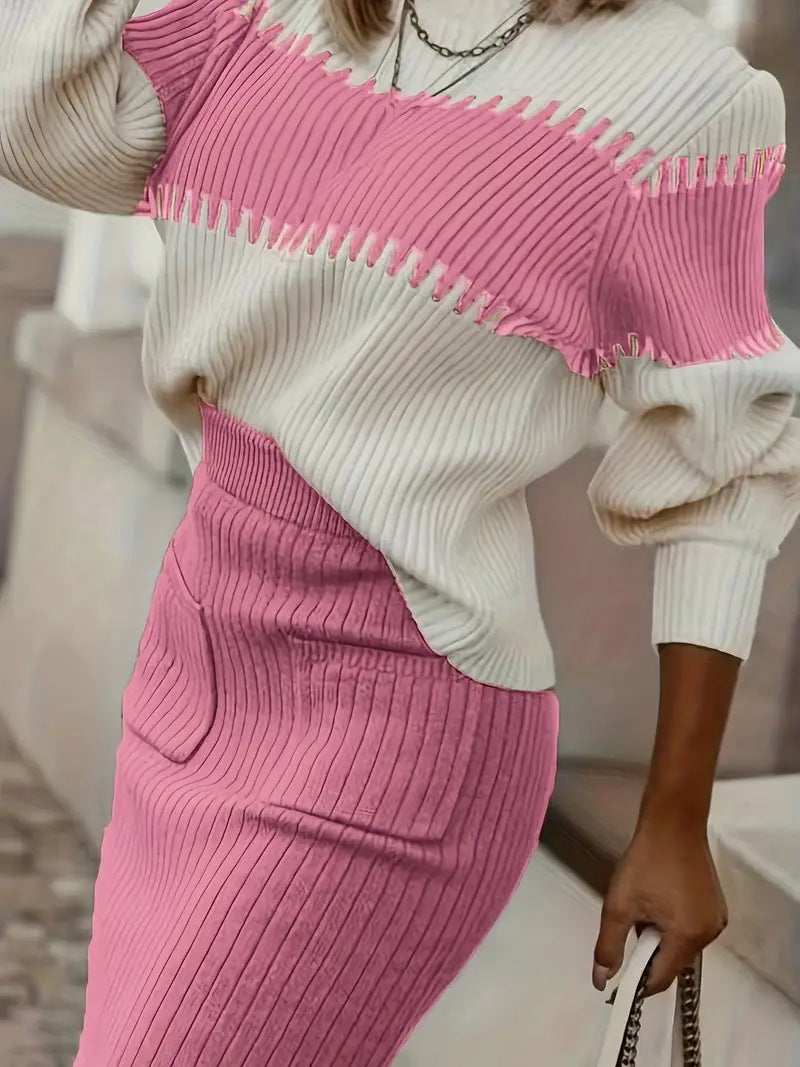 Valenzora | 1-piece knitwear set - long-sleeved sweater and slim midi skirt