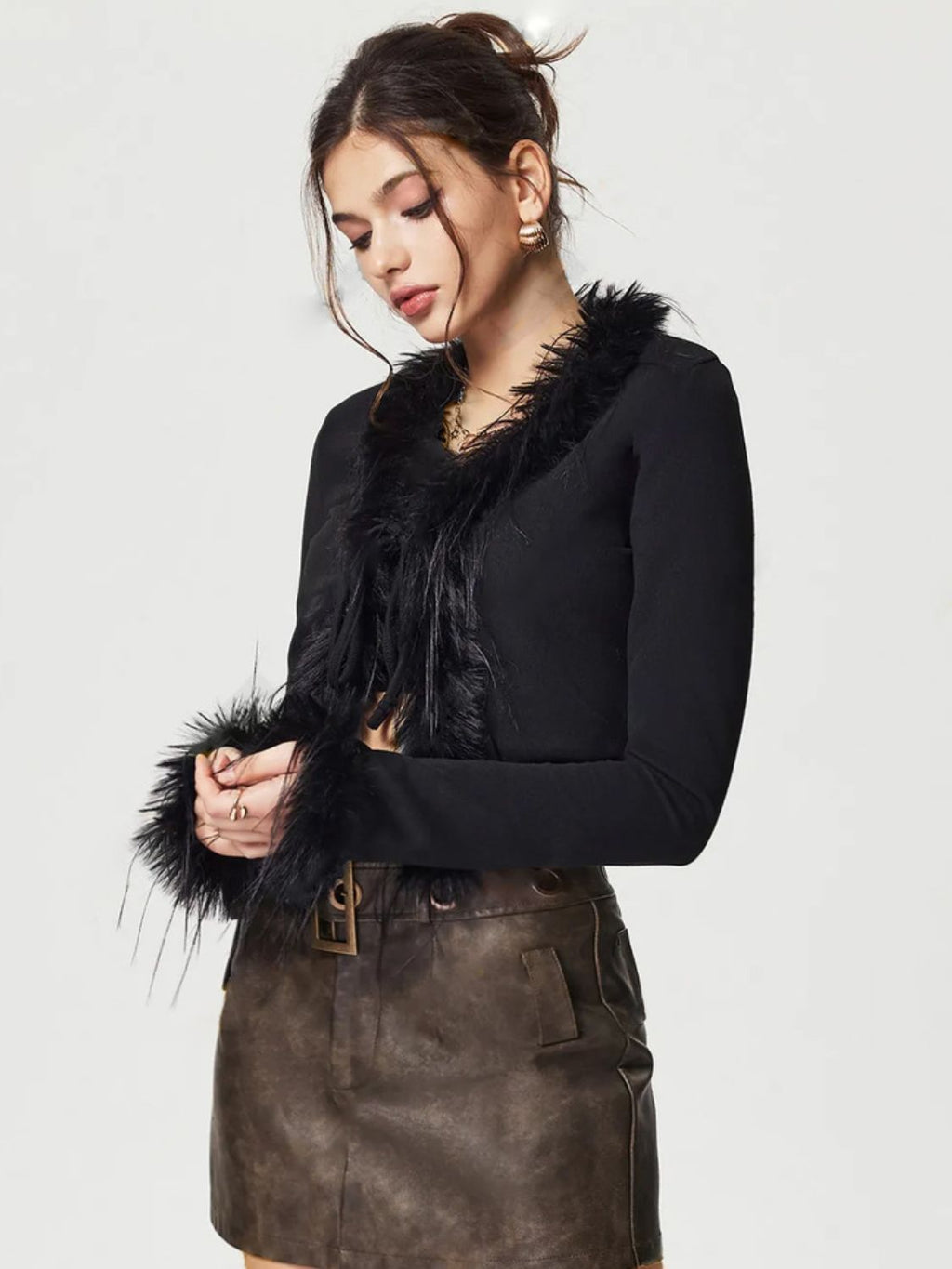 Valenzora | Bound Fuzzy Trim Long Sleeve Cardigan