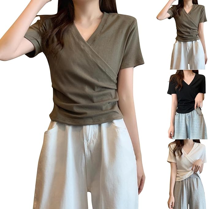 Women's wrap top with elegant V-neck and figure-flattering cut, size