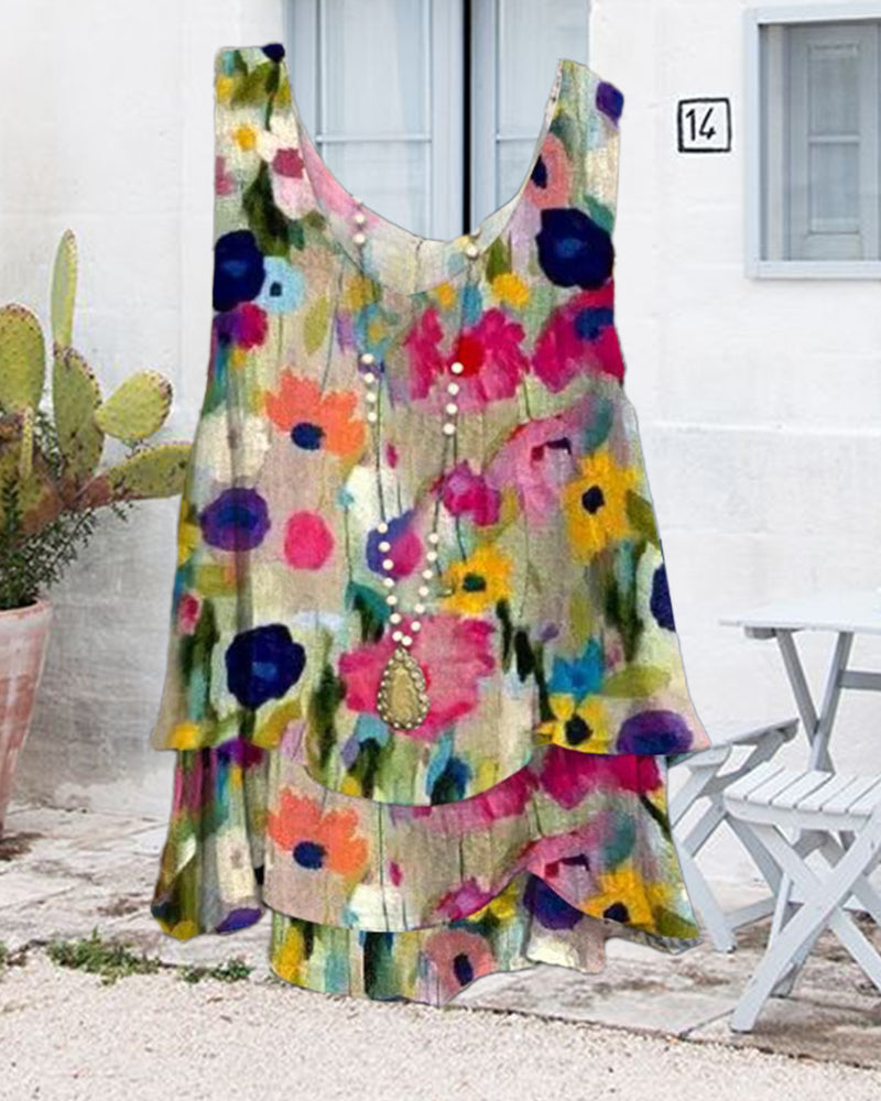 Valenzora | Mehrlagiges ärmelloses Top mit Blumenmuster
