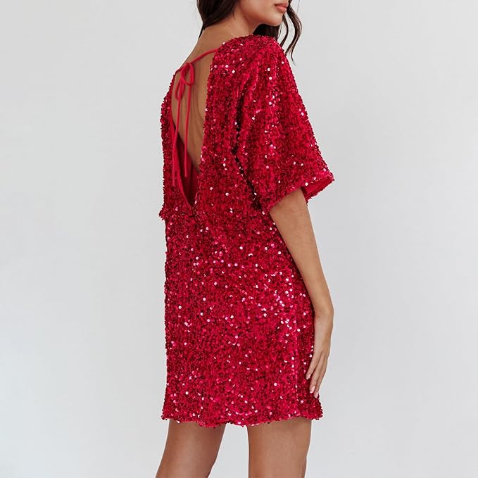 Valenzora | Glittering sequined dress with bell sleeves