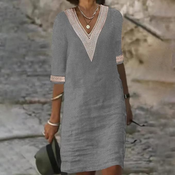 Casalina™ – Breezy Linen Summer Dress with Embroidered Details