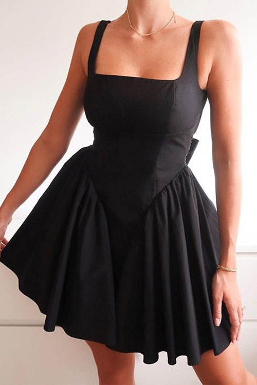 Valenzora | Rosiedress Minikleid mit eckigem Ausschnitt und Schleife am Rücken