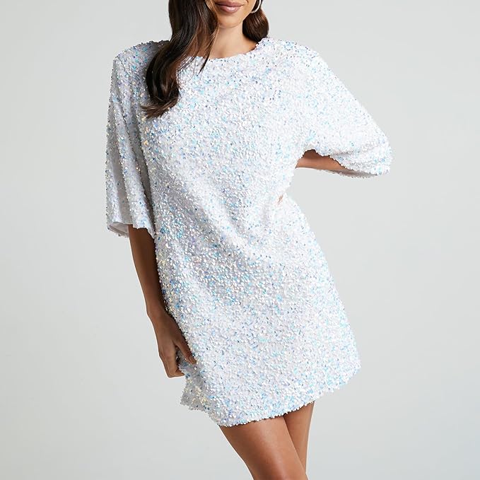 Valenzora | Glittering sequined dress with bell sleeves