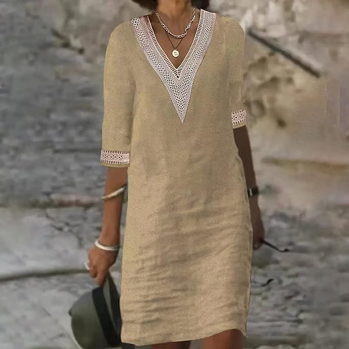 Casalina™ – Breezy Linen Summer Dress with Embroidered Details