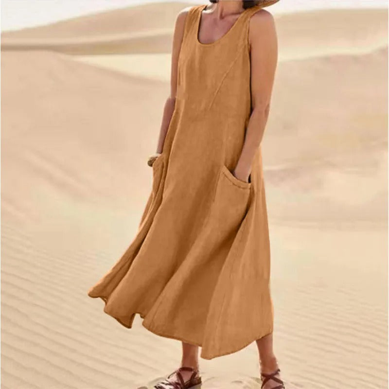 Valenzora | Ärmelloses Leinenkleid mit Taschen für Damen