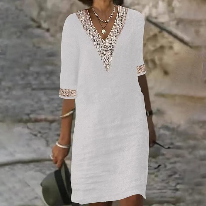 Casalina™ – Breezy Linen Summer Dress with Embroidered Details