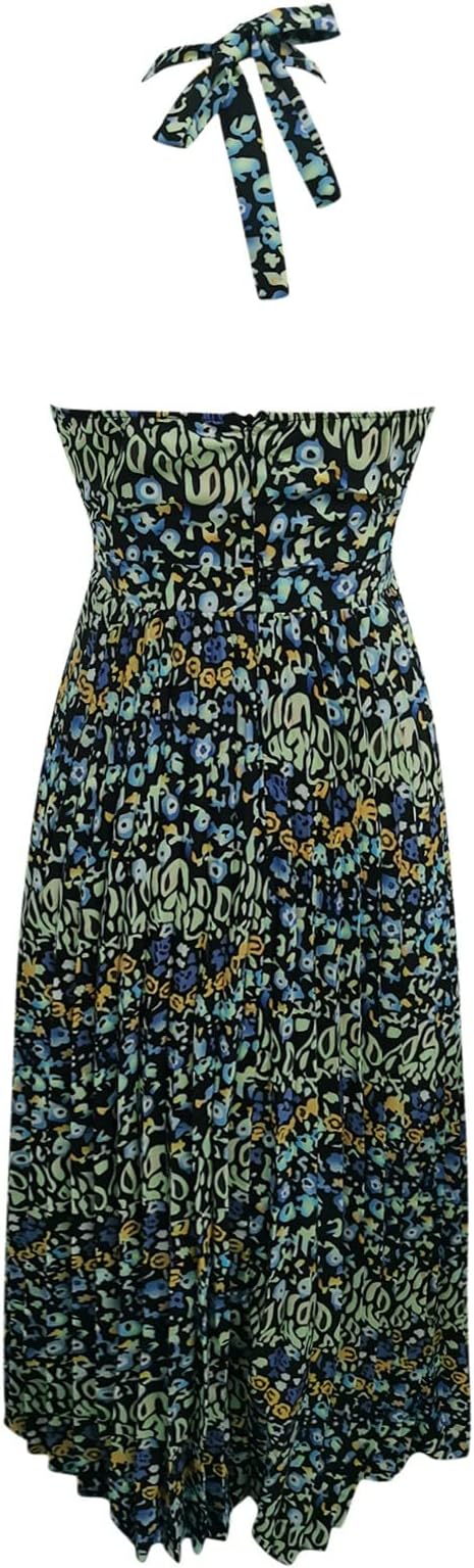 Valenzora | Boho Print Patchwork Halter Pleated Dresses