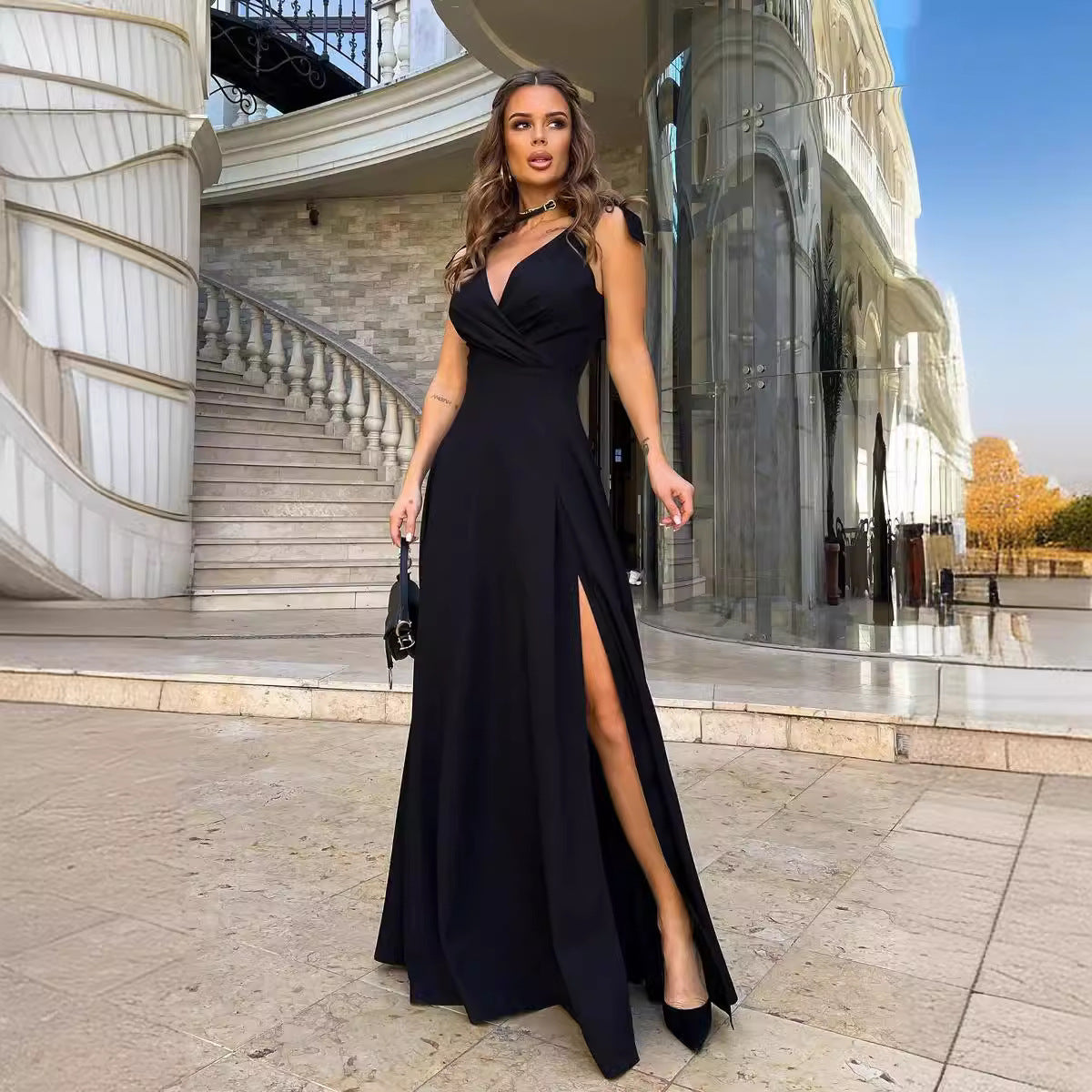 Valenzora | Abendkleid, lang, plissiert, einfarbig