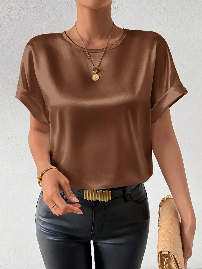 Valenzora | Satin-T-Shirt mit umgeschlagenen Ärmeln für Damen