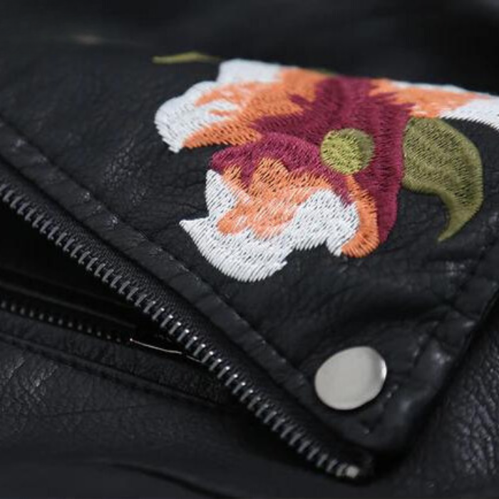 Valenzora | Leather jacket with floral embroidery
