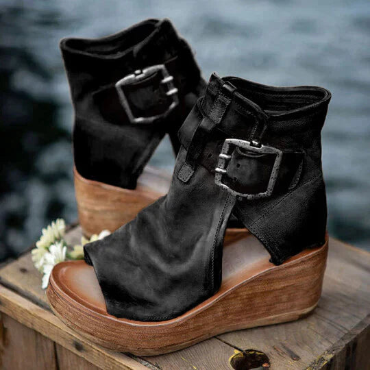 Valenzora | Open High Top Sandals with Wedge Heel and Buckle for Women