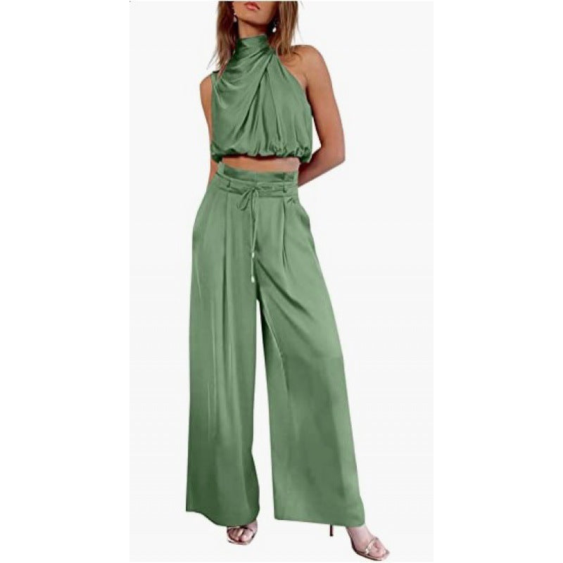 Valenzora | Casual Sleeveless Top with Midriff and Wide Legs 2-Piece Set Women's Clothing