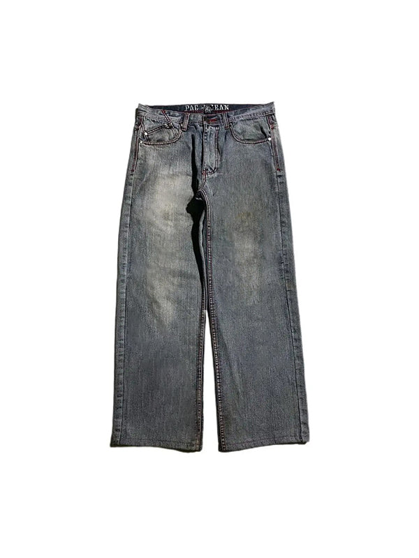 Valenzora | Boyfriend Baggy Jeans mit Totenkopf-Stickerei im 2000er-Stil