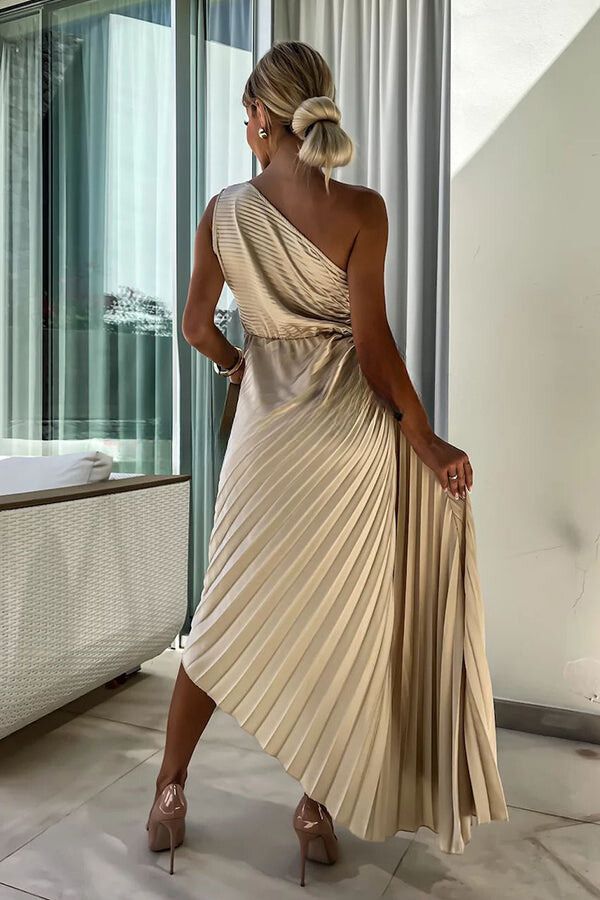 Valenzora | Romantische Nächte Satin Sublime Geblümt Elastisches Cutout One-Shoulder Plissiertes Maxikleid