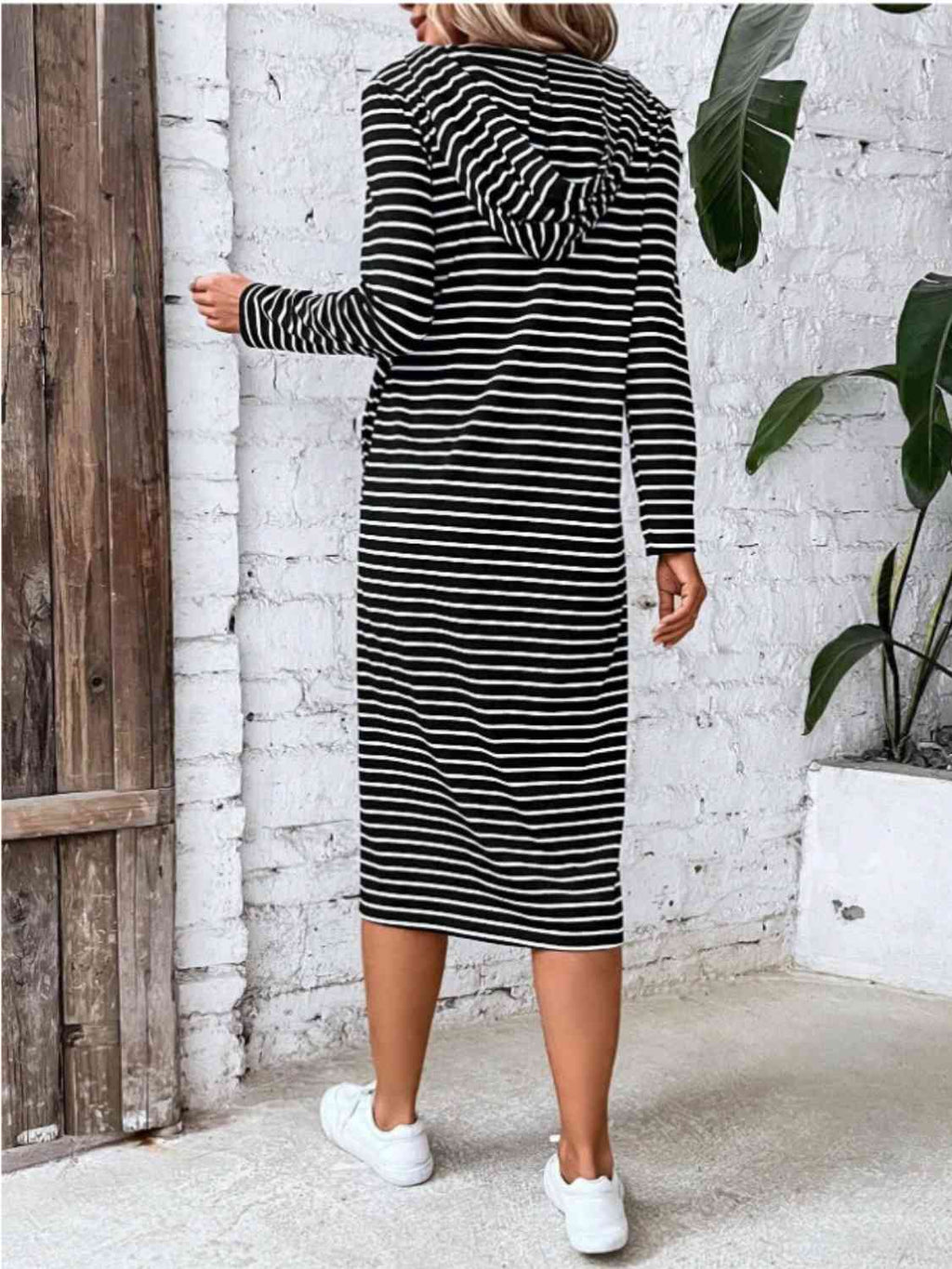 Valenzora | Striped Zip-Front Hooded Dress
