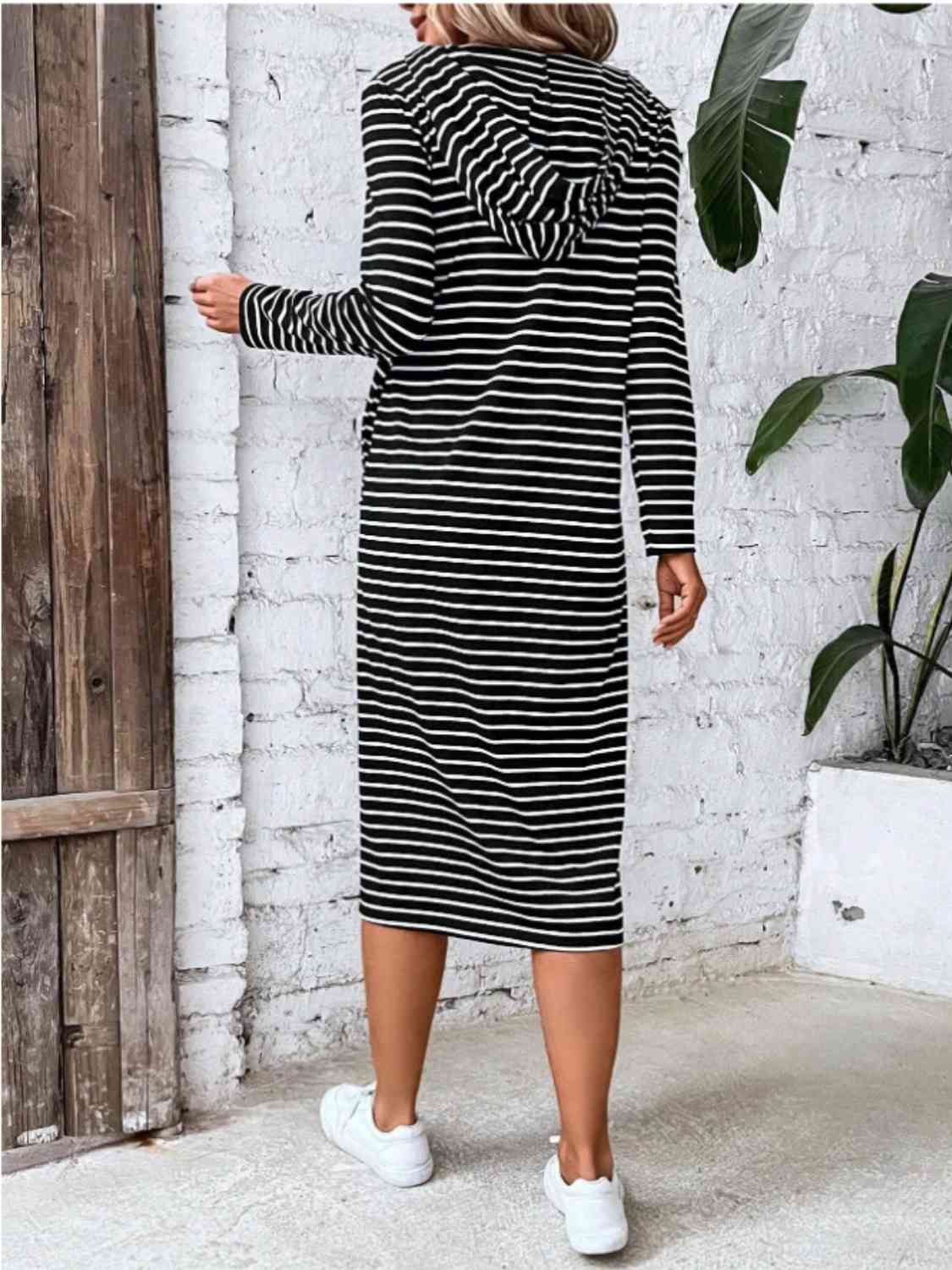 Valenzora | Striped Zip-Front Hooded Dress