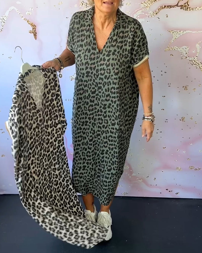 Valenzora | Relaxed V-neck leopard print dress for women