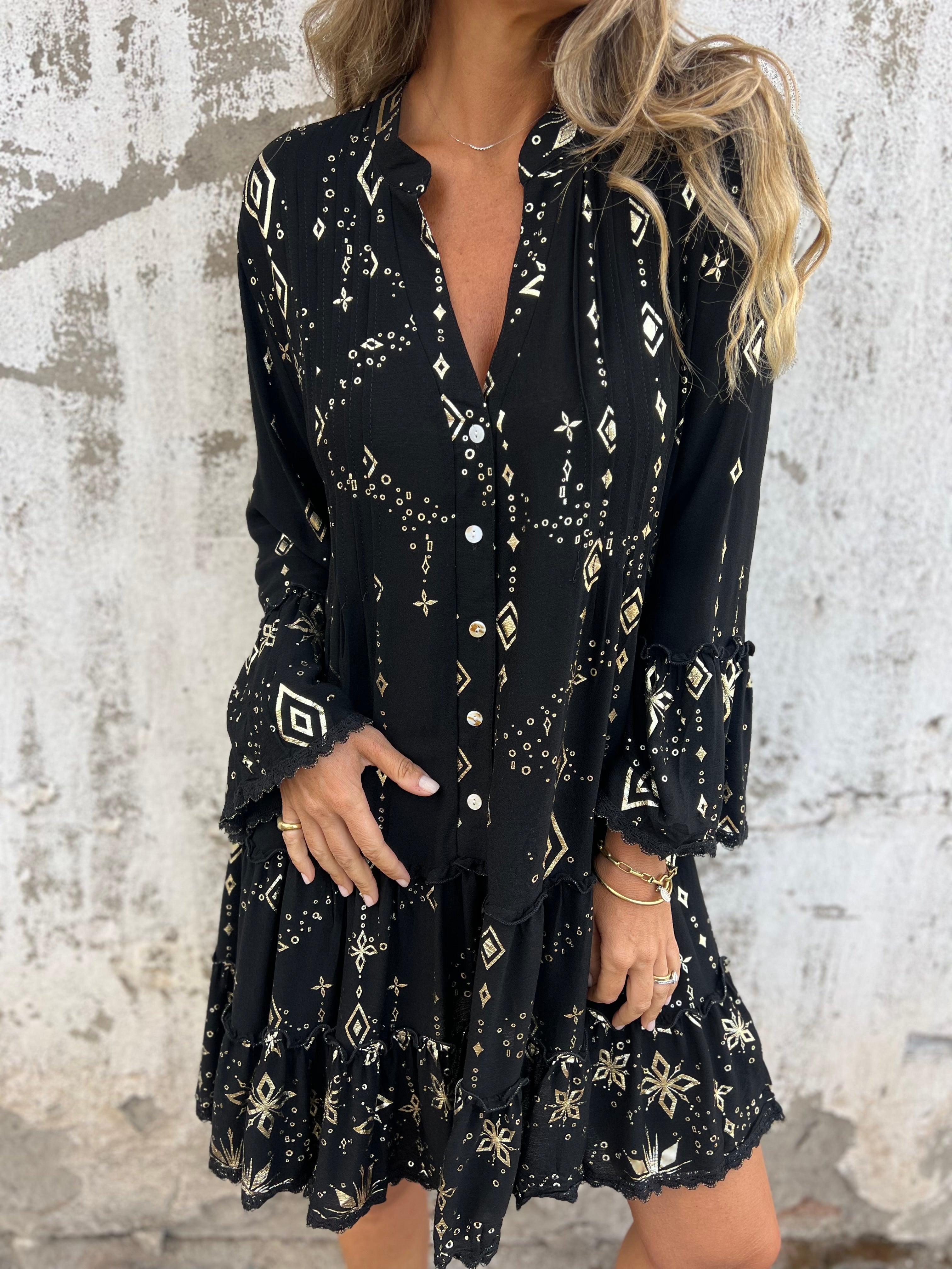 Valenzora | Boho Metallic Shirt Dress
