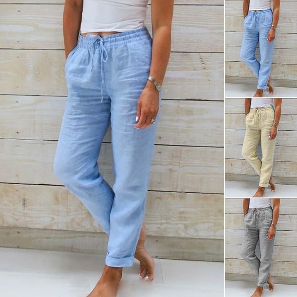 Valenzora | Women's linen trousers with cotton blend and elasticated waistband