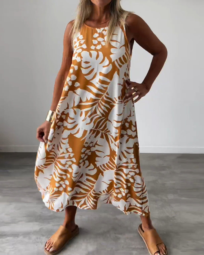 Valenzora | Casual, sleeveless dress with leaf pattern