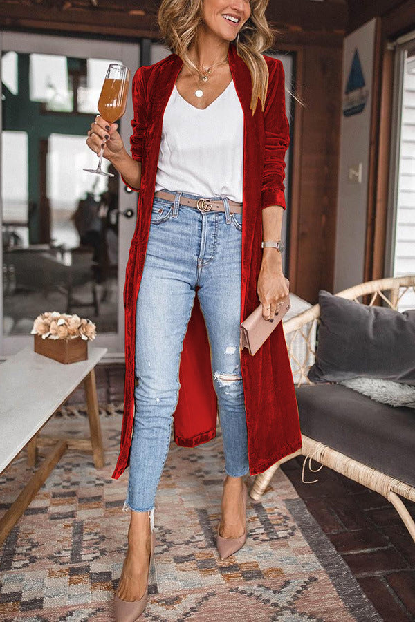 Valenzora - Stylish long coat with lapel collar and long sleeves for women
