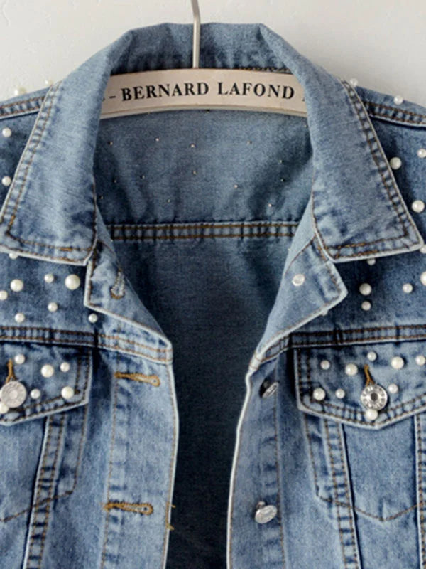 Valenzora | Casual denim jacket with pearls for women