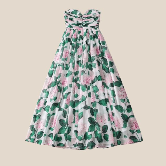 Valenzora | Strapless maxi dress with floral pattern and gathered bodice