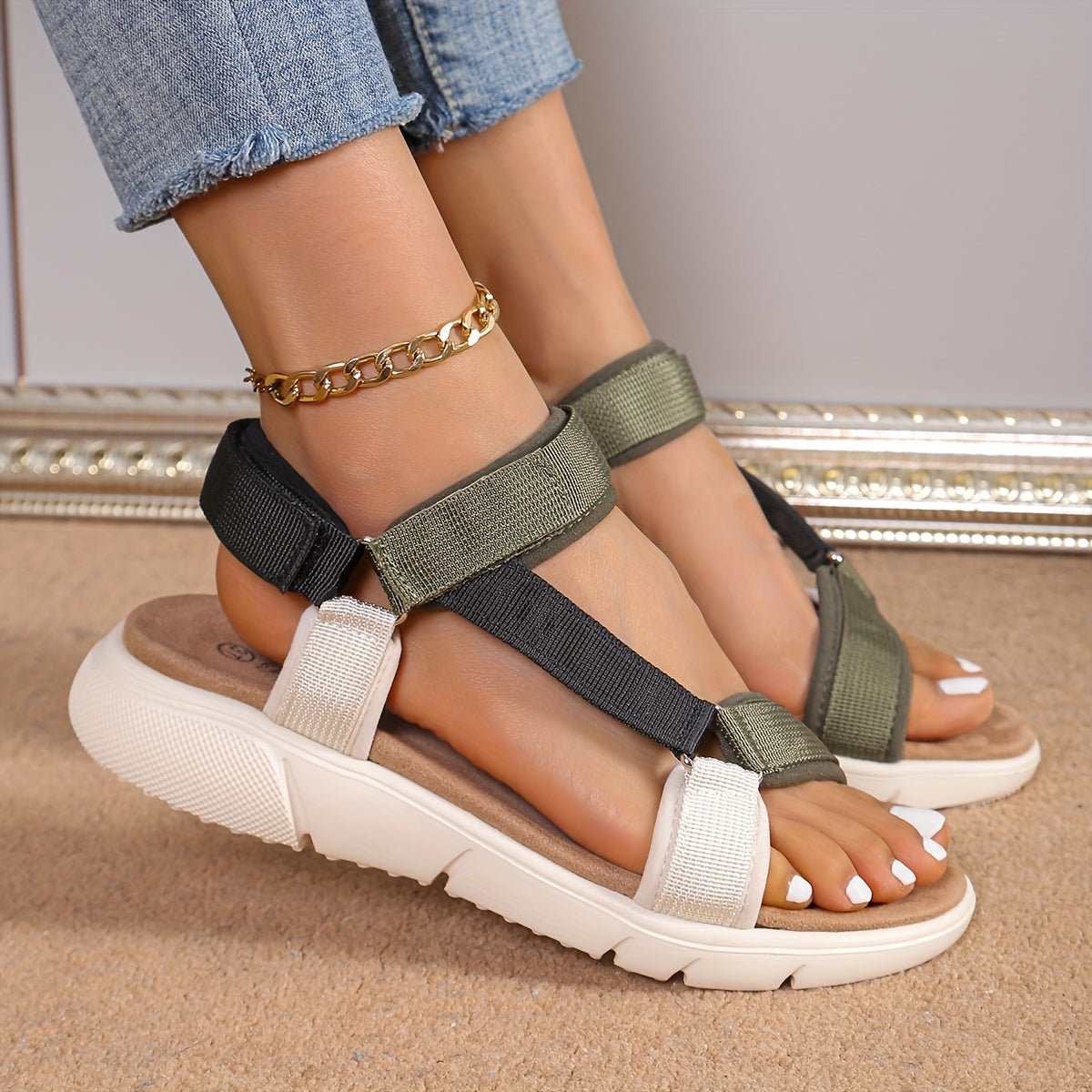Valenzora | Damen-Sandalen: Colour-Block, rutschfest, elegant, leicht, Outdoor, Sommer