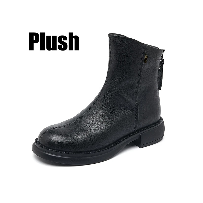 Valenzora | Women's Leather Ankle Boots with Back Zipper and Low Heel