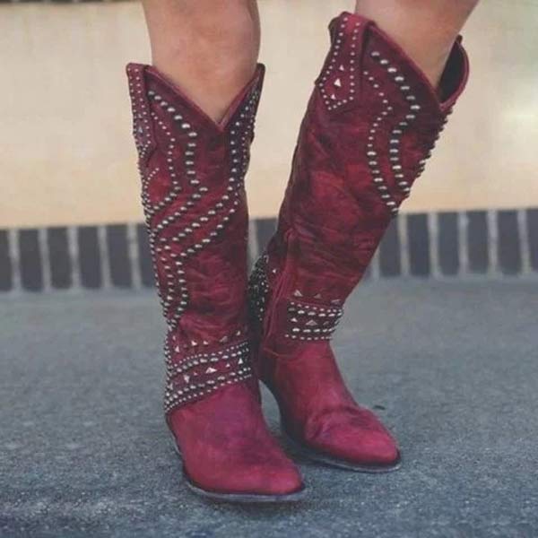 Valenzora - High Boots with Metal Studs and Chunky Heel