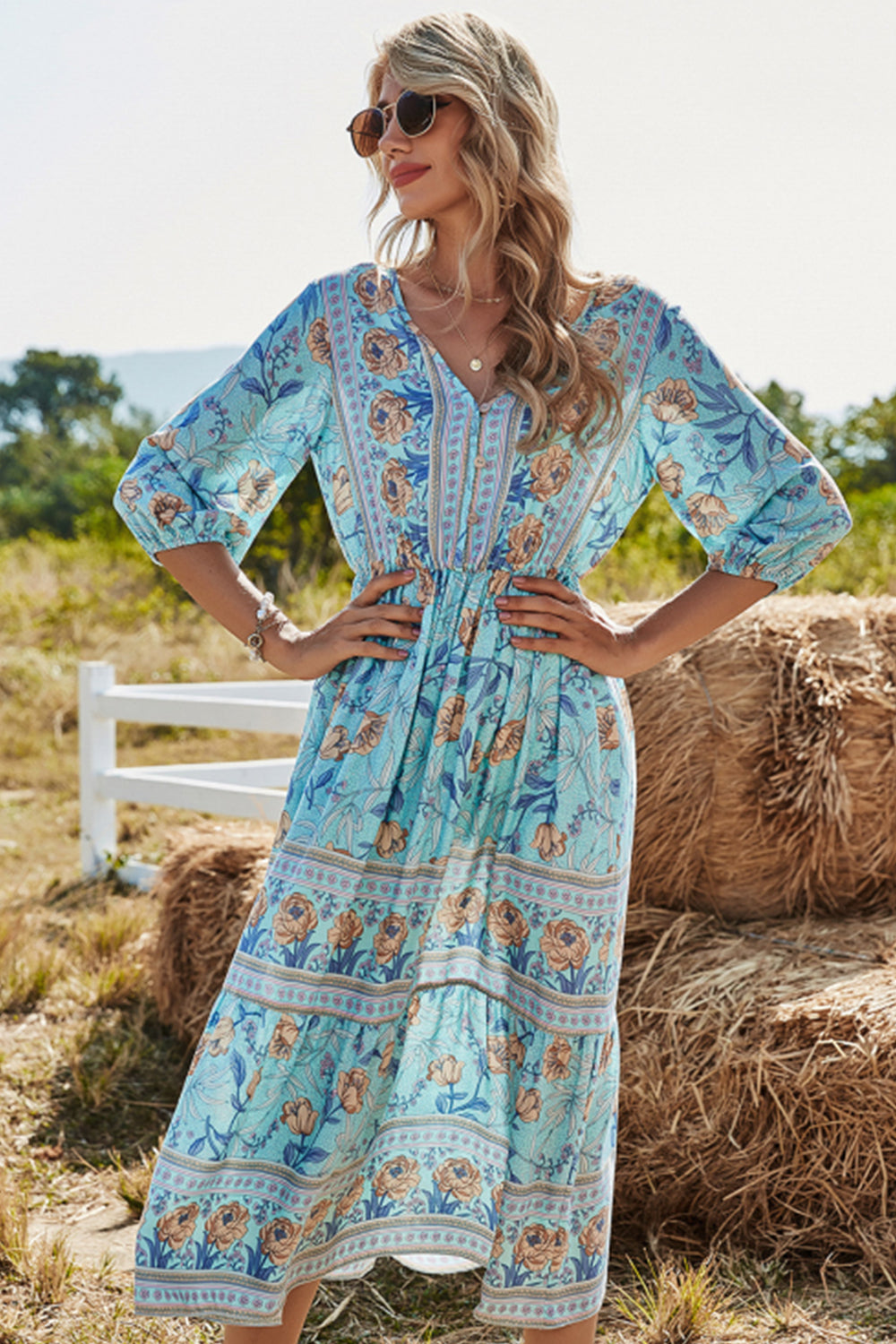 Valenzora | High-waisted V-neck Boho beach dress