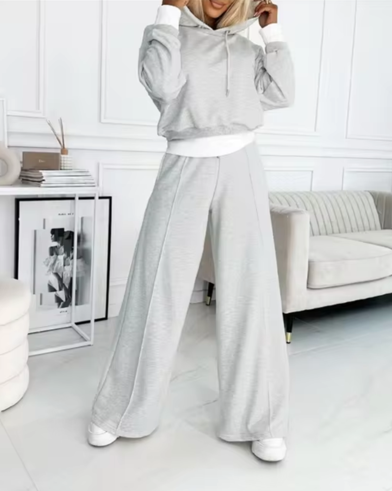 Valenzora | Two-piece hooded sweatshirt and wide-leg pantsuit