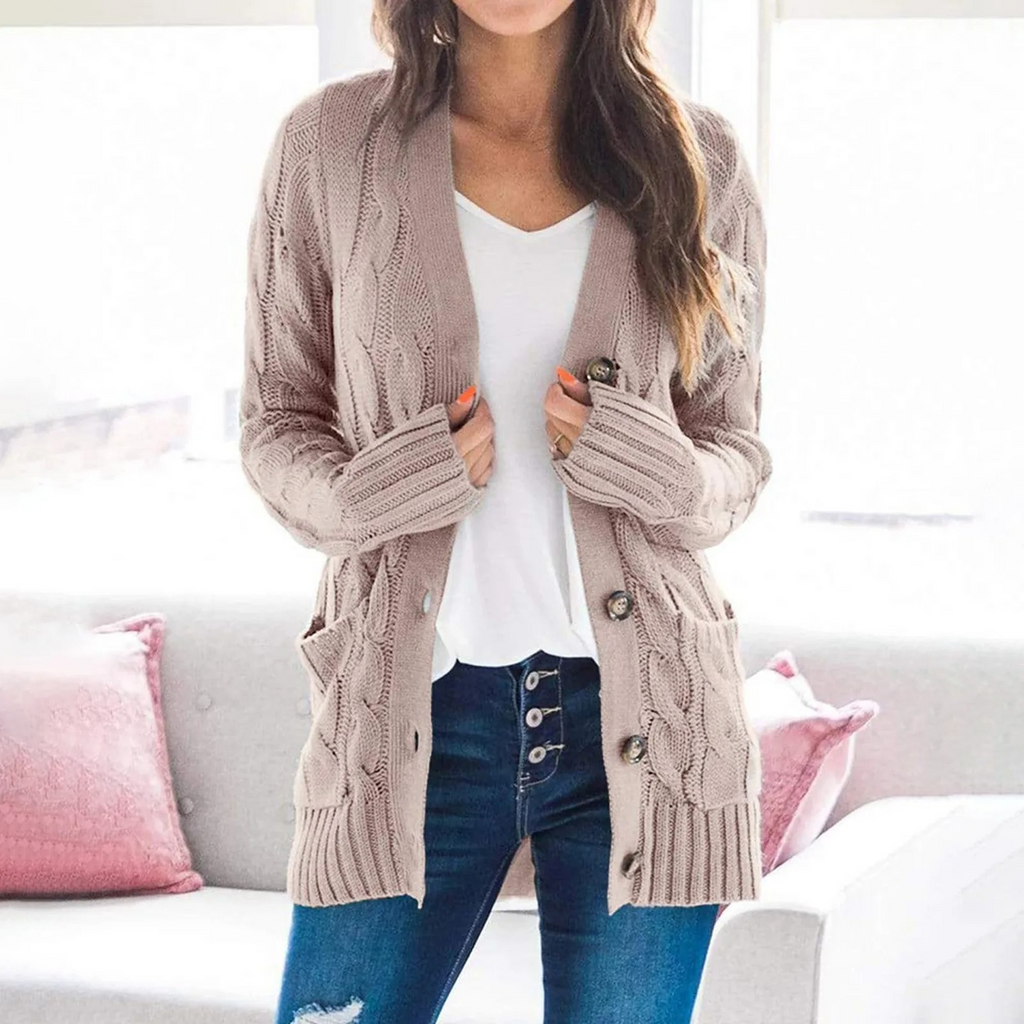 Valenzora | Stylischer langer Cardigan für Damen mit Knopfleiste