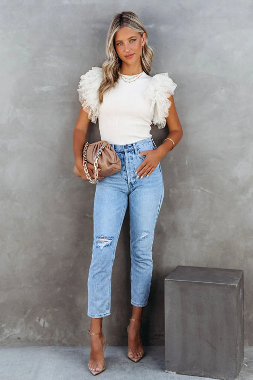 Valenzora | Your Time Swiss Dot Tulle Sleeved Knit Top
