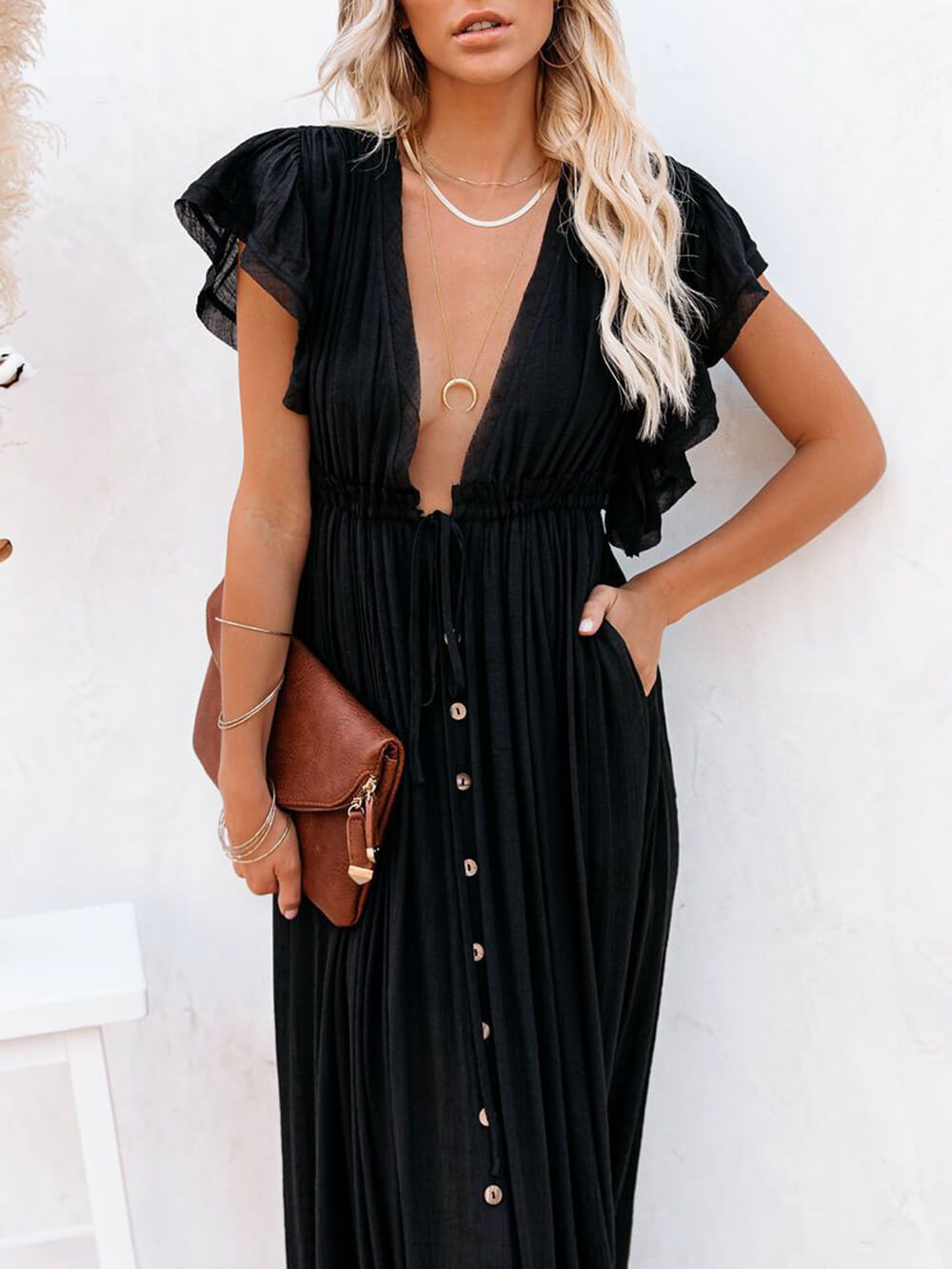 Valenzora | Stylish maxi dress with flutter sleeves for women